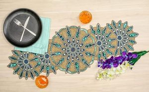 Christmas <b>Dining</b> <b>Table</b> Beaded <b>Runner</b> Placemat Handmade Cloth Decorative Wedding Mat With Leaves Design for Home Use - Product Image 3