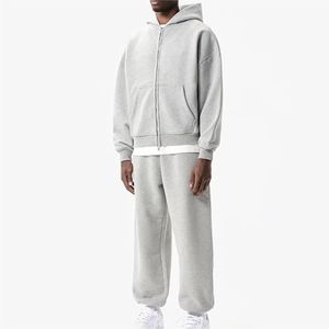 Chándal para hombre Logotipo personalizado Heavyweight 450GSM Cotton Fleece Blank Sweatsuits Zip up Oversized Baggy Sweatpants and Hoodie Set - Product Image 3