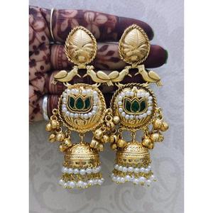 Pendientes de Botón Dorados de Moda con Piedra Jadau, Joyería de Latón Antigua al por Mayor para Mujeres y Niñas - Product Image 3