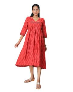 <b>Women</b> Ruffle Summer Cotton Print Three Quarter V-Neck Fashion Boho Casual <b>Dress</b> - Product Image 2