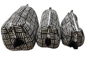 กระเป๋าผ้าฝ้ายวินเทจเป็นมิตรต่อสิ่งแวดล้อมสำหรับเดินทาง3ถุงเก็บอุปกรณ์แต่งหน้าที่เก็บเครื่องเขียนกันน้ำซักเครื่องได้สีดำ - Product Image 2