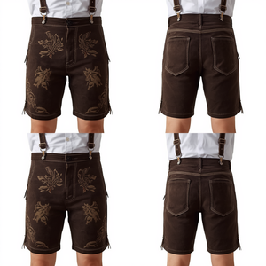 Pantalones Cortos Bávaros de Gamuza Oscura Premium para Hombre, Pantalones Cortos de Cuero Tradicionales Bordados para Oktoberfest, Fabricante de Ropa OEM - Product Image 4