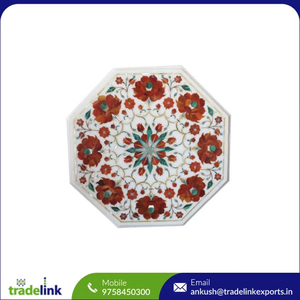 Marble Bedside Table top with Carnelian Gemstone Inlay for Home Furniture Modern Luxury <b>White</b> - Product Image 5