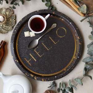 Plateau rond en métal de style vintage élégant Ø 315mm, plateau de service en terrazzo marron, forme carrée en matériau PP - Product Image 4