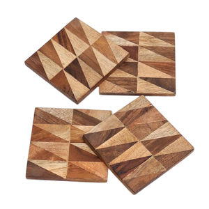 Set of 4 Handmade Natural Mango <b>Wood</b> Coasters Modern Design Square <b>Placemats</b> 5mm Thick Home Table Accessories - Product Image 5