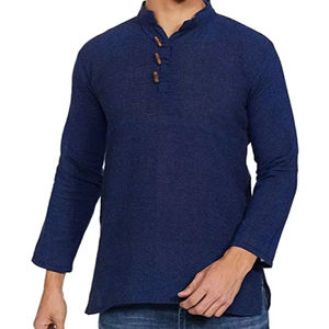 Lightweight <b>Men's</b> Cotton Nepali <b>Kurta</b> <b>Short</b> Length Full Sleeve Breathable Summer Tunic <b>for</b> Adults Indian & Pakistani Clothing - Product Image 1