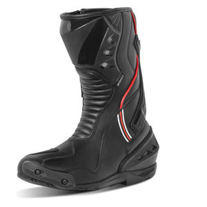 Bottes de moto à hauteur du genou pour hommes, noires, rouges, imperméables, en cuir véritable avec semelle intérieure en caoutchouc respirant pour l'hiver - Product Image 1