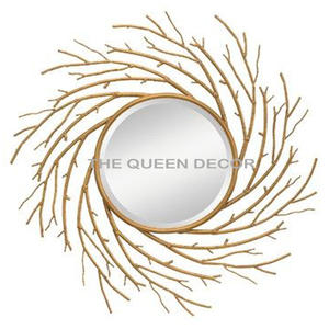 Classique à la mode forme ronde finition dorée miroir mural décoratif miroir mural suspendu entrée chambre salon - Product Image 2