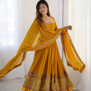 Indian Ethnic Wear Ready Made Heavy Georgette Embroidery Work Salwar Kameez Lace Border Dupatta Set Party Quick Dry All Seasons - Product Image 1