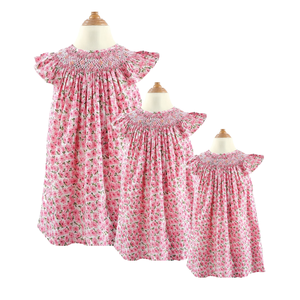 Venta al por mayor 100% algodón hecho a mano vestidos de bebé flor bordada smocked vestido de fiesta niñas 8M-12 años ODM OEM ropa de regalo - Product Image 5
