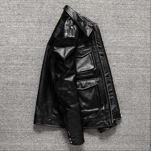 แจ็คเก็ตหนังแท้สีดำคุณภาพสูง ระบายอากาศได้ดี ปี 2026  ปกเสื้อแบบลาペル  หนังวัวชั้นบนสุด  สำหรับขี่มอเตอร์ไซค์  แฟชั่นล่าสัตว์  ทรงเข้ารูป  สำหรับผู้ชาย - Product Image 2