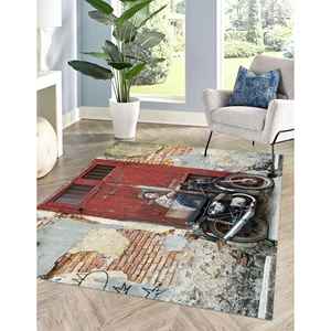 Alfombra de Lana con Estampado de Grafiti de Niño en Bicicleta, Alfombra de Retazos Abstracta con Respaldo de Látex, Alfombra Versátil para Decoración del Hogar, Alfombra Goblen - Product Image 4