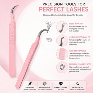 Professional Lash Tweezers Curved Tip Eyelash <b>Extension</b> Tweezer Fiber Tip Grip Stainless Steel Anti Slip Volume Fan Tool - Product Image 2