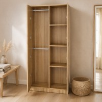 Moderner Freistehender Kleiderschrank in Warmweiß mit Zwei Türen, Kleiderstange und Ablagefächern für Schlafzimmer und Esszimmer