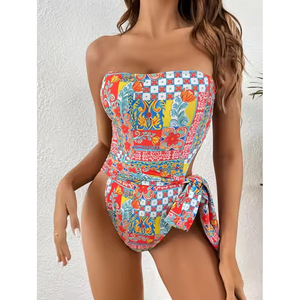 Conjunto de Bikini de Dos Piezas con Estampado Bohemio y Cintura Alta, 100% Poliéster, Personalizable para Natación, Playa y Vacaciones en la Piscina - Product Image 2