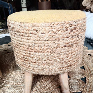 Taburete Otomano Moderno de Yute Amarillo y Algodón Trenzado para Bodas - Product Image 1