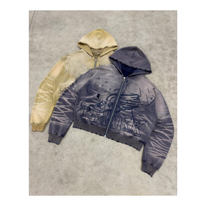 ผู้ผลิตเสื้อฮู้ดดี้ผู้ชายแบบสั่งทำพิเศษ สไตล์วินเทจฟอกสี เสื้อสตรีทแวร์แบบสวมหัว มีซิปคลุมศีรษะ ทรงโอเวอร์ไซส์ ผ้าหนา - Product Image 1