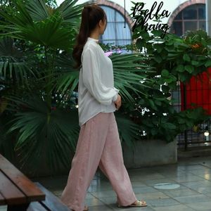 Pantalones de rayón 15% de lino 85% de alta calidad para mujer, elegancia Natural, cómodos, estilo frontal plano, pierna ancha, mezcla holgada a cuadros - Product Image 1