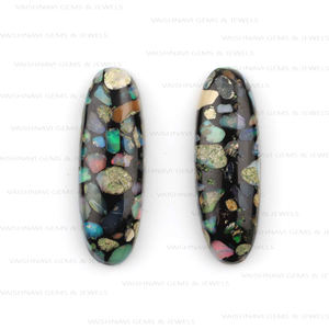 Venta al por mayor de cobre de ópalo negro Natural a granel 10x30mm forma ovalada parte posterior plana calibrado cabujón piedras preciosas sueltas suministro de joyería - Product Image 6