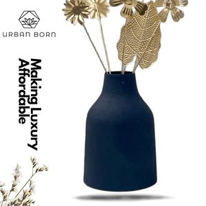 Jarrón de Flores de Metal Decorativo Antiguo para el Hogar, Acabado Negro Texturizado, 12 x 5 x 18 cm, con 4 Palitos de Metal en Forma de Hoja Gratis para Decoración de Sala de Estar - Product Image 3