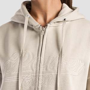 Sudadera con capucha extragrande Crest con cremallera completa en beige, tejido de punto transpirable - Product Image 4