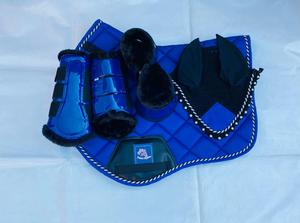 Ensemble de tapis de selle matelassé bleu roi avec doublure en polaire et extérieur en coton, protège-pattes assortis, protège-oreilles - Product Image 3