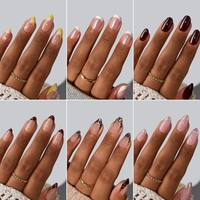 Ensemble de faux ongles réutilisables faits à la main avec colle, vente en gros, ongles courts en amande, blanc pur, gel doux, faux ongles à presser, kit