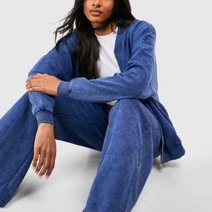 Conjunto de chándal para mujer con lavado ácido, ropa de calle para mujer, sudadera con capucha y pantalones de chándal con bordado desgastado Vintage, conjunto de chándal para mujer - Product Image 2