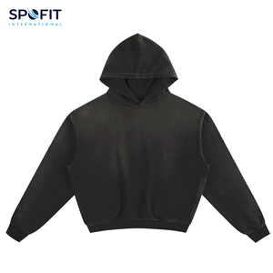 Sweats à capuche personnalisés pour hommes Fabricants de vêtements Coton mélangé 420 500 600 GSM Sweat à capuche épais court graphique Boxy Sun Fade - Product Image 1