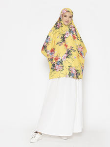 Último diseño de las mujeres de algodón estampado floral Namaz Dupatta encantador color amarillo nueva llegada India precio al por mayor de las mujeres musulmanas - Product Image 4