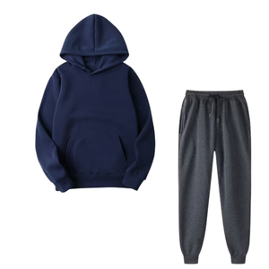 Survêtement à capuche bleu marine avec pantalon de jogging gris foncé pour hommes et femmes, vêtements de sport décontractés d'hiver, vente en gros, usine OEM, logo personnalisé - Product Image 1