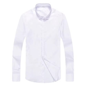 <b>Men's</b> Minimalist <b>White</b> <b>Long</b> <b>Sleeve</b> Dress <b>Shirt</b> with Concealed Hidden Horn Button Placket <b>for</b> Clean Seamless Front - Product Image 5