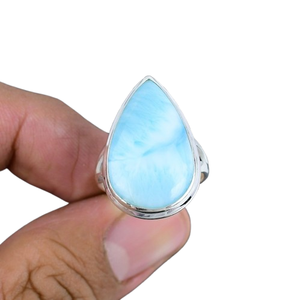 925 Sterling Silver Boho Style Ring with <b>Larimar</b> Gemstone Rhodium Plated Wedding Gift for Women Handmade <b>Jewelry</b> for Party - Product Image 1