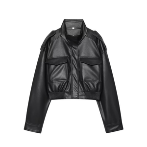 Veste en simili cuir pour femme, doublée de polaire, respirante, manches longues, fermeture éclair, automne - Product Image 2