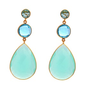 เครื่องประดับอินเทรนด์ขายส่งธรรมชาติอควาคาลซิโดนีน้ำสีฟ้าบุษราคัม925อัญมณีเงินสเตอร์ลิงต่างหูแบบห้อยต่างหูทองสำหรับงานแต่งงาน - Product Image 1