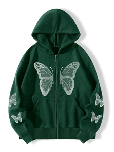 Sudadera con Capucha Azul para Mujer, con Cierre y Estampado de Mariposas con Lentejuelas, Estilo Casual para Otoño, 100% Algodón Tejido, Corte Regular - Product Image 5
