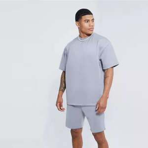 Ensemble T-shirt et short d'entraînement décontracté d'été pour homme de haute qualité, col rond, manches courtes, en polyester/coton respirant - Product Image 2