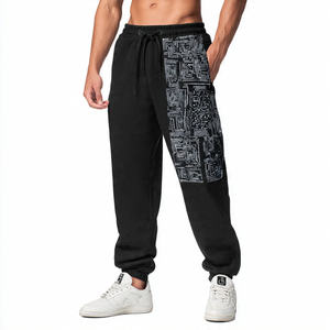 Pantalones Deportivos Holgados para Hombre Estilo Urbano |   Pantalones Deportivos Anchos con Pedrería |   Pantalón Holgado de Felpa con Lavado Ácido - Product Image 3