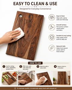 Planche à découper rectangulaire en bois d'acacia de qualité supérieure avec trou de suspension, épaisseur 1,5 cm, passe au lave-vaisselle - Product Image 3