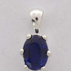 Pendentif en argent sterling 925 de qualité supérieure, serti à griffes, saphir bleu de laboratoire, forme ovale, fermoir à ressort, câble réglable, cadeau - Product Image 2