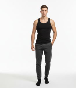 QuantumEase <b>Black</b> Cotton <b>Vest</b> for Men Sleeveless Soft Breathable Stretch Fabric Crafted for Reliable Daily Comfort Wear - Product Image 1