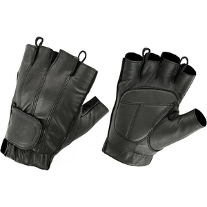 Guantes de moto de medio Dedo de cuero negro con acolchado de Palma a prueba de golpes, correa de velcro ajustable y diseño reforzado - Product Image 4