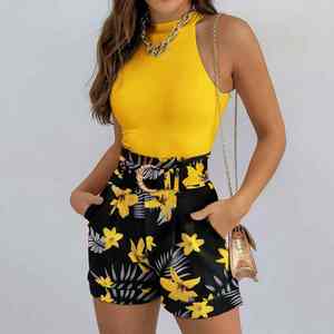 เสื้อกั๊กลายดอกไม้แขนกุดสำหรับผู้หญิงชุดเสื้อผ้าแนวสตรีท2ชิ้นสำหรับฤดูใบไม้ผลิ/ฤดูร้อน - Product Image 3