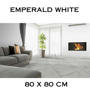 Carrelages de sol en porcelaine Emperald White Matt Finish 80x80 cm | Carrelages mats aspect marbre vitrifié pour salon, chambre à coucher et bureau - Product Image 4