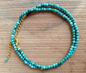 Gargantilla de cuentas redondas facetadas de turquesa de Arizona, collar de cuentas delicadas de piedras preciosas de turquesa Natural de 3mm para mujer a granel - Product Image 2