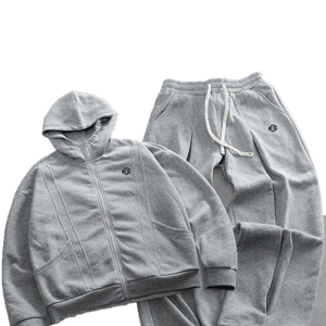 ชุดเซ็ตเสื้อฮู้ดซิปขายส่ง รับทำโลโก้ตามสั่ง OEM เสื้อผ้าสตรีทแวร์ พรีเมียม เนื้อผ้าหนา เสื้อฮู้ดซิปทรงหลวม กางเกงขายาวทรงสเวตแพนท์ ผู้จัดจำหน่าย - Product Image 2
