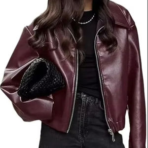 Chaqueta de moto de piel sintética de gran tamaño 2025 para mujer, transpirable, con cremallera frontal, logotipo personalizable, moda Otoño/Invierno, no tejida - Product Image 1
