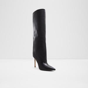 Bottes en cuir Stiletto noires pour femmes avec bout carré talon haut et talon crayon longue semelle intérieure en PU pour l'hiver - Product Image 4