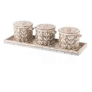 Bone Inlay Finished Wooden 3 <b>Canister</b> Jars With Tray Return Gifts <b>Sets</b> Superior Quality Custom Wood Jars At Affordable Price - Product Image 1