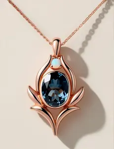925 Silver Moissanite Round Brilliant Cut London <b>Blue</b> <b>Topaz</b> Women's Pendant <b>Necklace</b> Gold and Rose Gold Plated Charm Pendants - Product Image 3